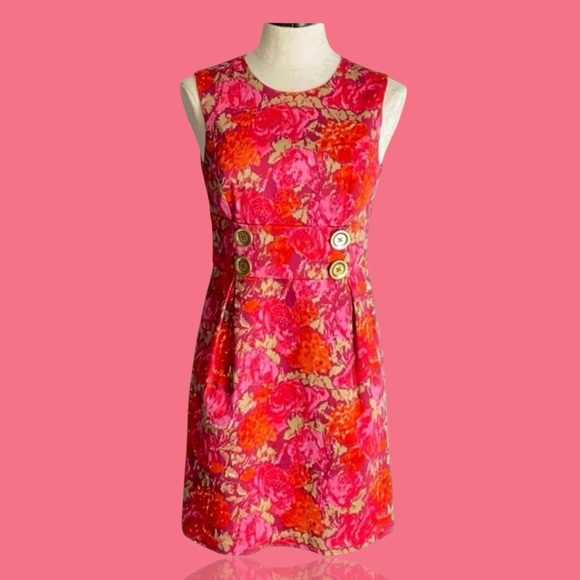 MICHAEL Michael Kors Pink & Orange Floral Print Button-Detail Shift Dress Sz 8P - Picture 1 of 16
